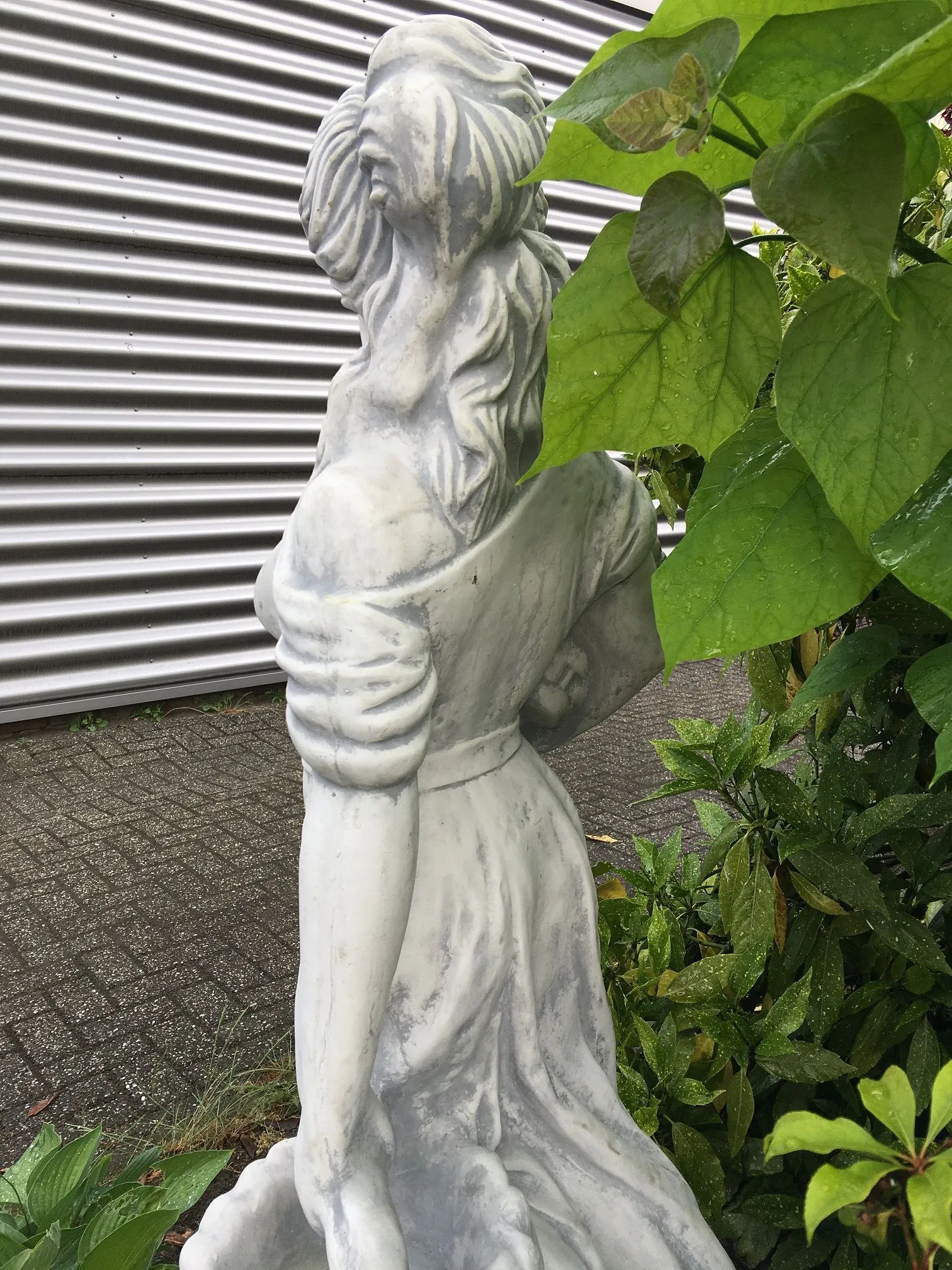 Tuinbeeld Vrouw Dame Met Bloemmanden Steen Groot Beeld